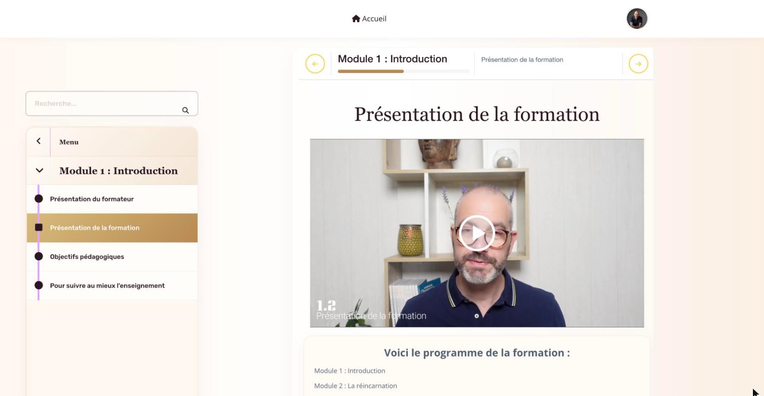 Le menu du module 1, Introduction, la vidéo de présentation et le programme de la formation.