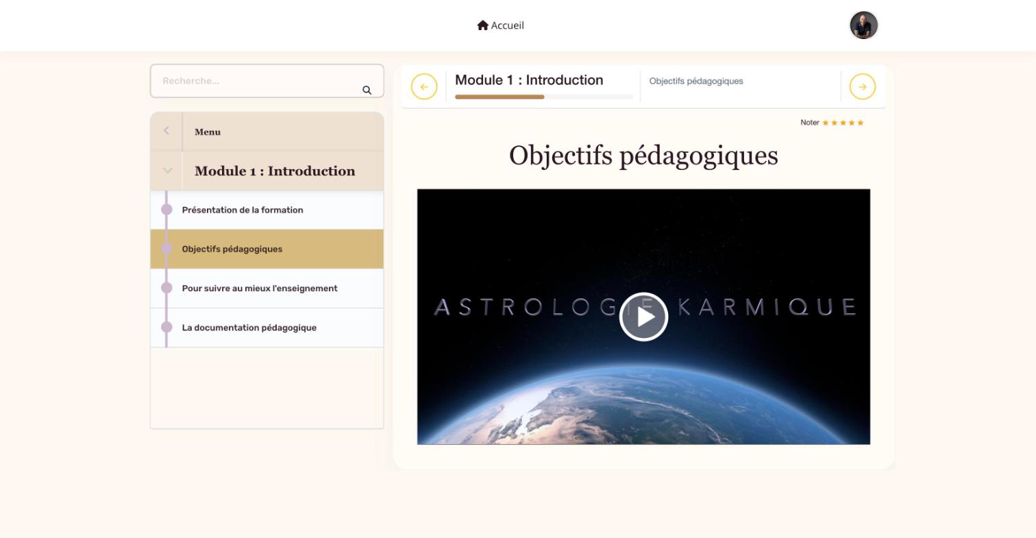 Le menu du module 1, Introduction, et la vidéo « Objectifs pédagogiques ».