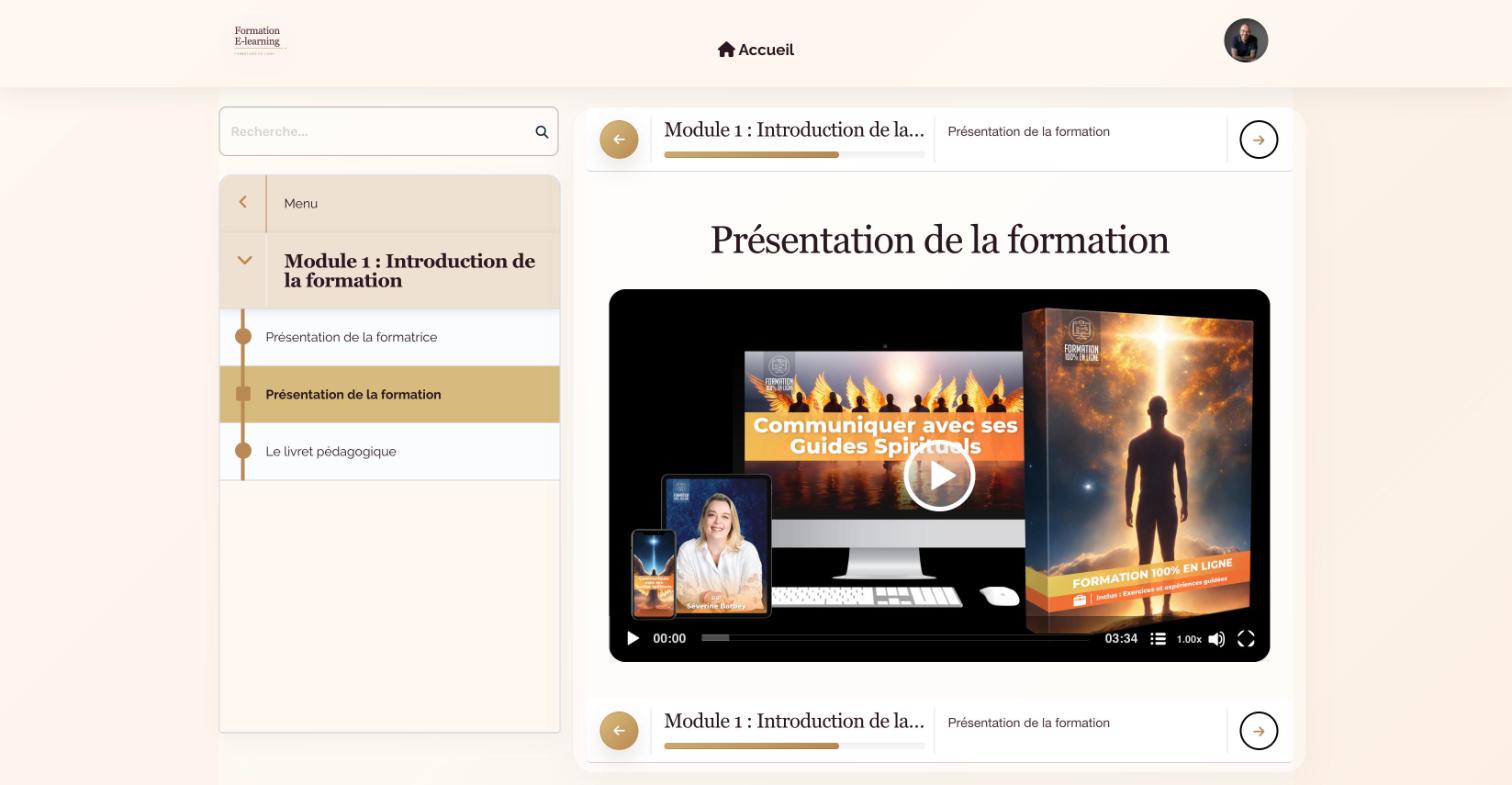 Le menu du module 1, Introduction de la formation, et la vidéo de présentation de la formation.