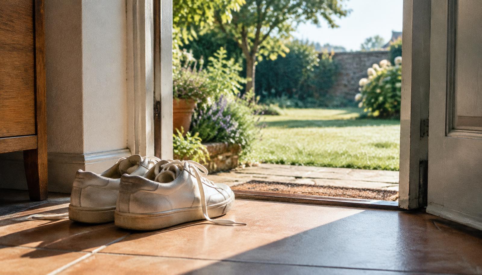 Une table de petit-déjeuner simple et lumineuse, fenêtre ouverte