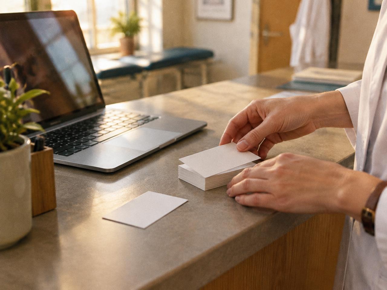 Des mains tapent sur un ordinateur portable posé sur une table en bois
