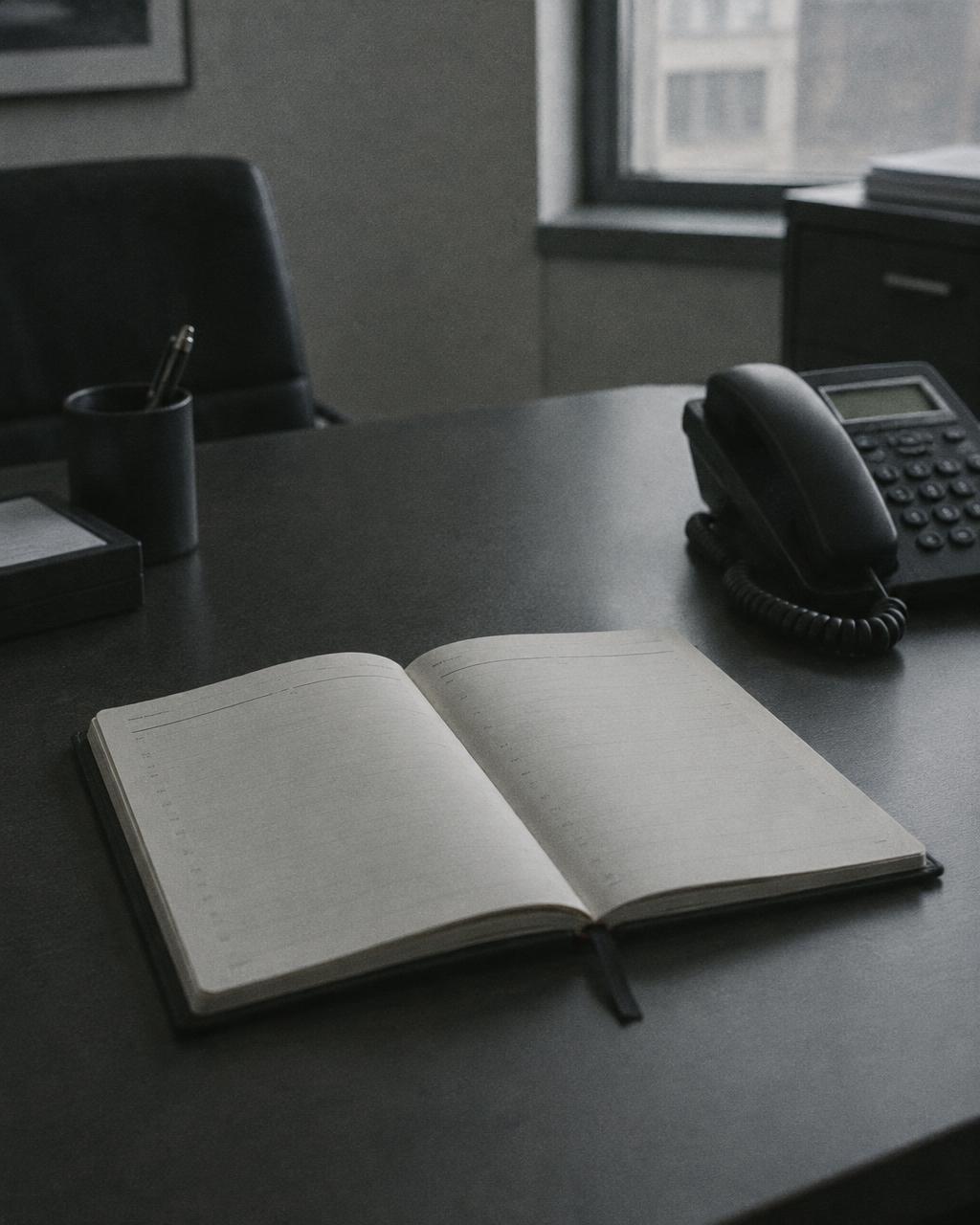 Un agenda ouvert presque vide sur un bureau